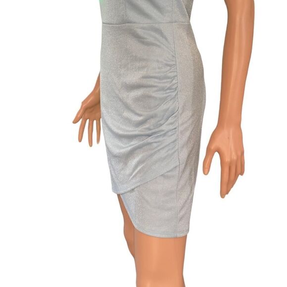Crystal Doll Powder Blue Shimmery Side Ruched Bodycon Dress Size 9 - Picture 10 of 16